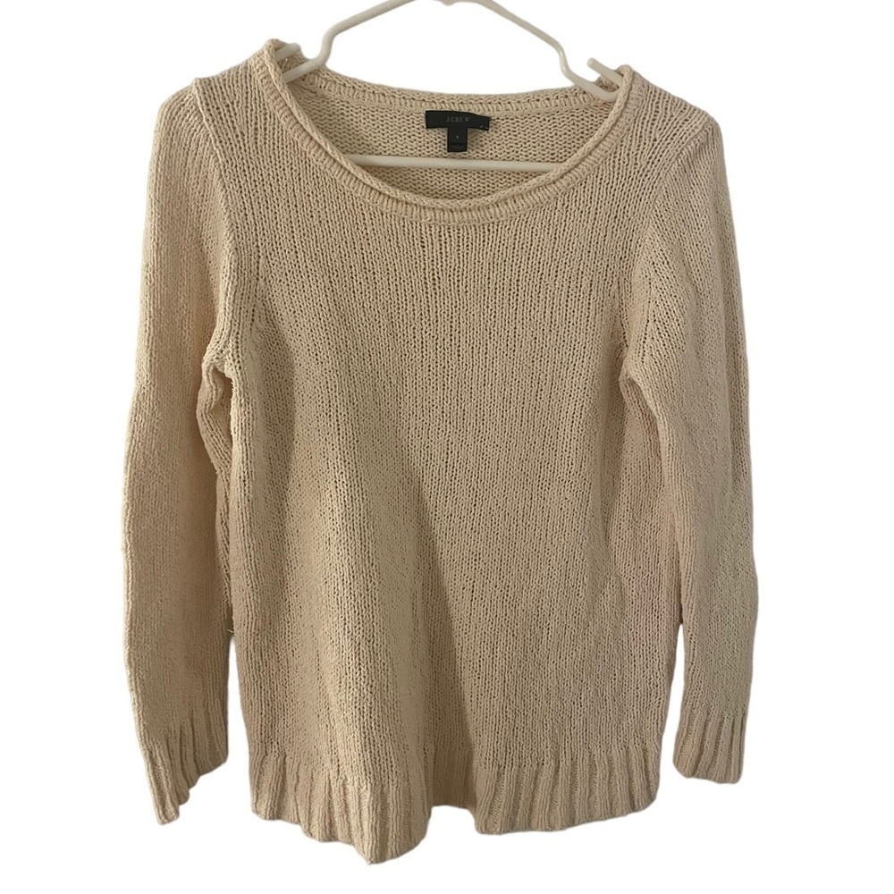 J Crew Cotton Linen Knit Crew Neck Sweater Small Cream